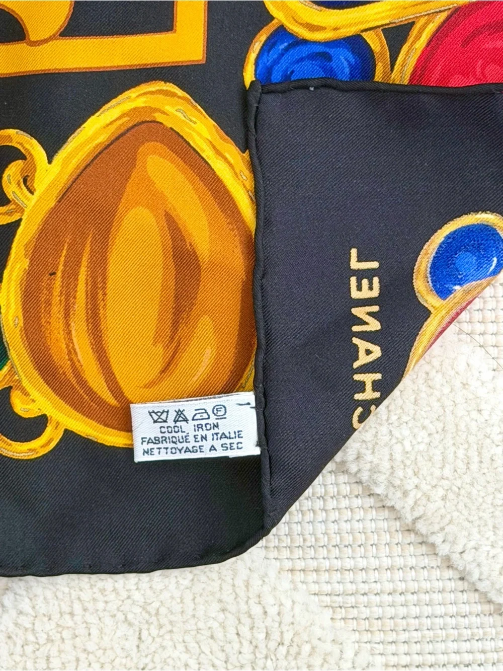 CHANEL 1980s silk Gripoix gemstone-print scarf